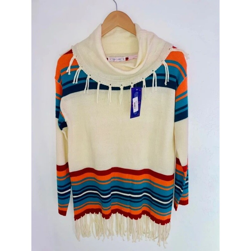 Panhandle Rock & Roll Cowgirl Womens Fringe Sweater Cowl Neck NWT S